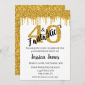 Goldener Glitzer 40 Vierzig & Fantastische 40. Geb Einladung (Vorne/Hinten)