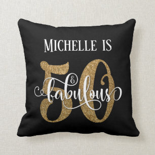 Goldener Glitzer 50 & fabelhafter Geburtstag über  Kissen