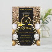 Goldener Glitzer 50. Geburtstag Einladung (Stehend Vorderseite)