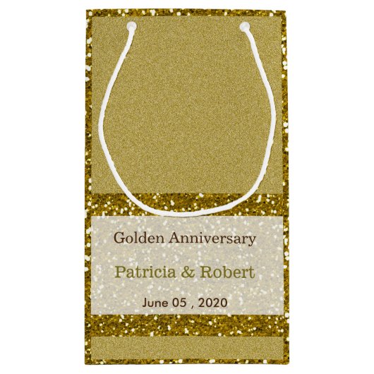 Goldener Glitzer 50. Hochzeitstag Kleine Geschenktüte (Rückseite)