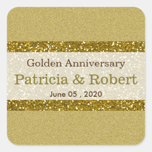 Goldener Glitzer 50. Hochzeitstag Quadratischer Aufkleber