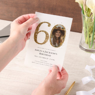 Goldener Glitzer 60. Erwachsene Geburtstag Foto Pergament Einladungen