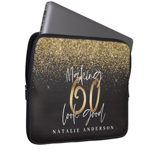 Goldener Glitzer - 60. Laptopschutzhülle (Vorne Rechts)