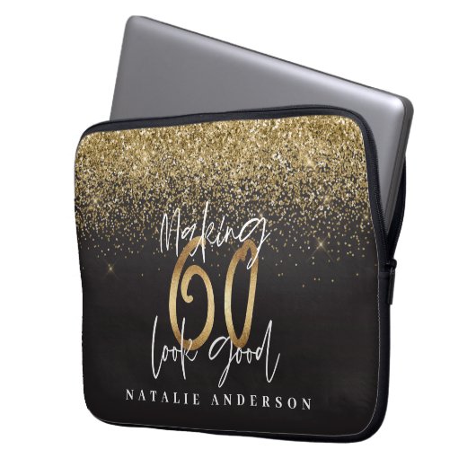 Goldener Glitzer - 60. Laptopschutzhülle (Vorderseite Links)