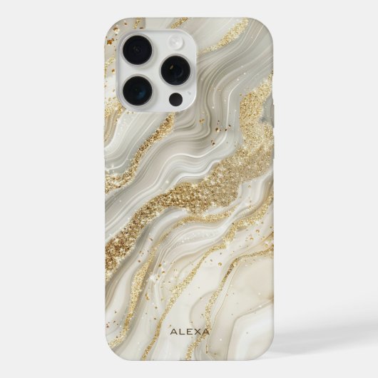 Goldener Glitzer Abstraktes Marmormuster Monogramm iPhone Hülle (Rückseite)