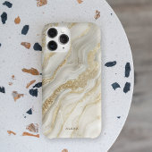 Goldener Glitzer Abstraktes Marmormuster Monogramm iPhone Hülle