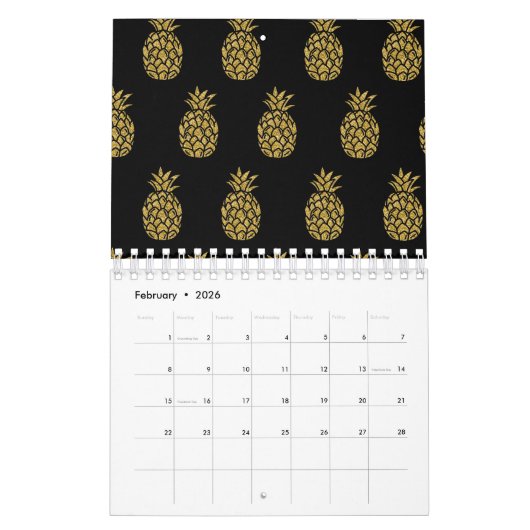 Goldener Glitzer Ananas Tropisches Obst Lover Kalender (Feb 2026)