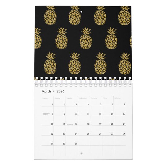 Goldener Glitzer Ananas Tropisches Obst Lover Kalender (Mär 2026)