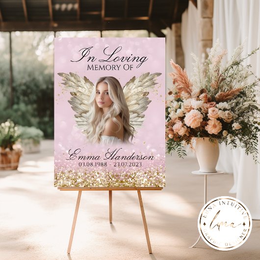 Goldener Glitzer Angel Wings Memorial-Zeichen Poster