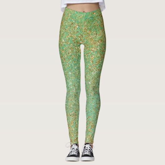 Goldener Glitzer & Aquamarines Aqua Glam Sparkle Leggings (Vorderseite)