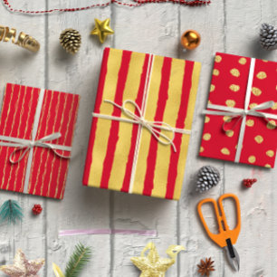 Goldener Glitzer auf dem Set von 3 Weihnachten Geschenkpapier Set