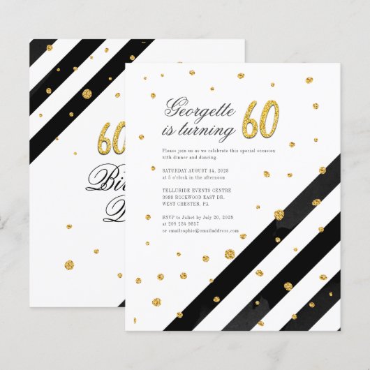 Goldener Glitzer Black Stripes 60. Geburtstag (Vorne/Hinten)