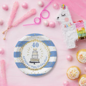 Goldener Glitzer Blauer Streifen jedes Alters glüc Pappteller (Party)