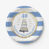 Goldener Glitzer Blauer Streifen jedes Alters glüc Pappteller (Vorderseite)