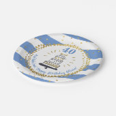 Goldener Glitzer Blauer Streifen jedes Alters glüc Pappteller (Schrägansicht)