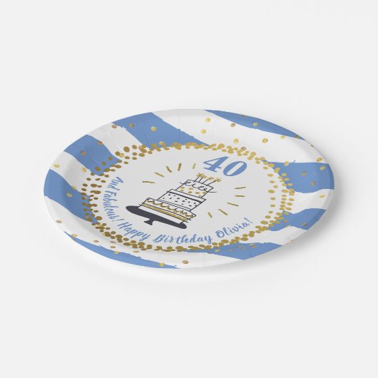 Goldener Glitzer Blauer Streifen jedes Alters glüc Pappteller (Schrägansicht)