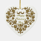 Goldener Glitzer Blühe Valentins Herzverzierung Keramik Ornament (Hinten)