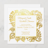 Goldener Glitzer Blumenzauber Einladung (Vorne/Hinten)