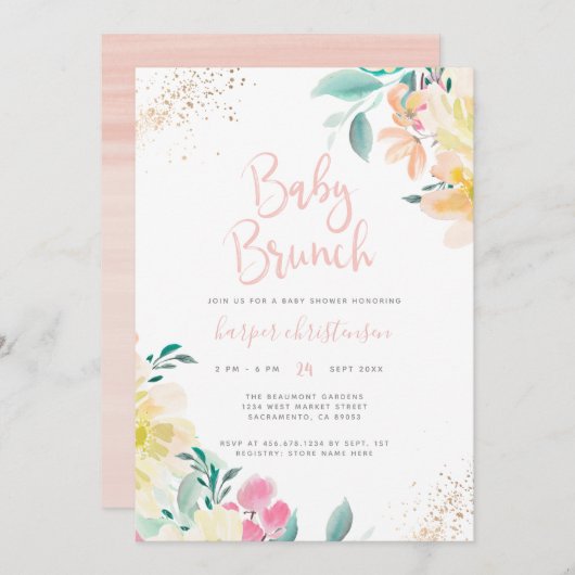 Goldener Glitzer Blush Pink Bläsernblütendusche Br Einladung (Vorne/Hinten)