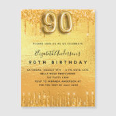 Goldener Glitzer der 90. Geburtstagsparty Magnetkarte (Vorderseite)