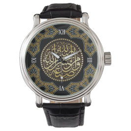 Goldener Glitzer des Islamischen Mosaiks Arabische Armbanduhr