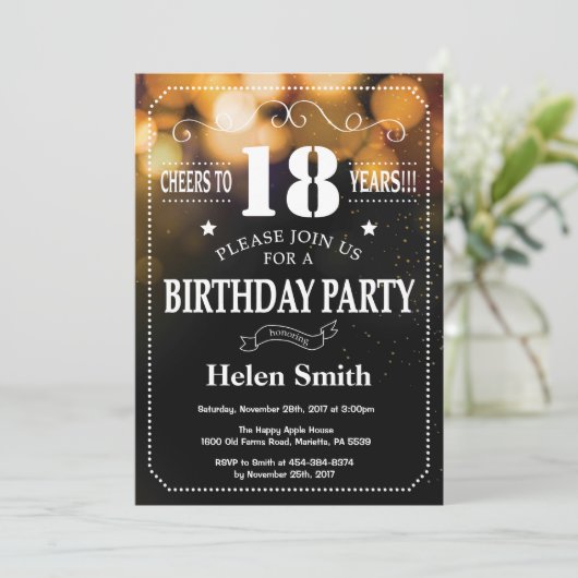 Goldener Glitzer - Einladung zum 18. Geburtstag (Stehend Vorderseite)