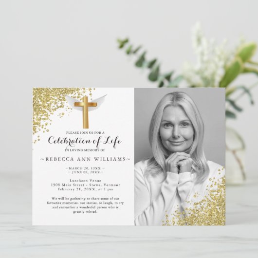 Goldener Glitzer Elegantes Foto Einladung (Stehend Vorderseite)
