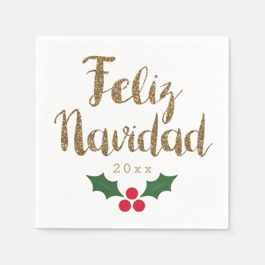 Goldener Glitzer Feliz Navidad 2021 Serviette (Vorderseite)