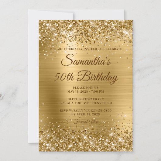 Goldener Glitzer Foil Golden Brown Text 50. Geburt Einladung (Vorderseite)