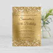 Goldener Glitzer Foil Golden Brown Text 50. Geburt Einladung (Stehend Vorderseite)