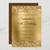 Goldener Glitzer Foil Golden Brown Text 50. Geburt Einladung (Vorne/Hinten)