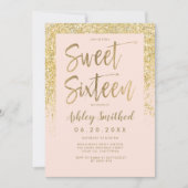 Goldener Glitzer funkelndes rosa Foto 16 . Geburts Einladung (Vorderseite)