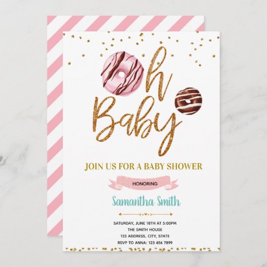 Goldener Glitzer für Babydusche Einladung (Vorne/Hinten)