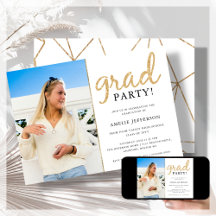 Goldener Glitzer Geometric Foto Abschluss Einladun