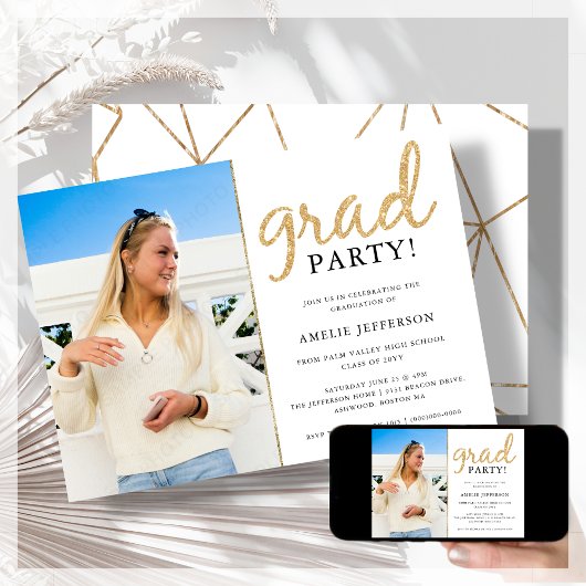 Goldener Glitzer Geometric Foto Abschluss Einladun Einladung