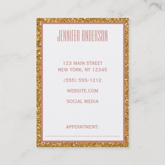Goldener Glitzer Geometrische Schönheitssalon Terminkarte (Rückseite)