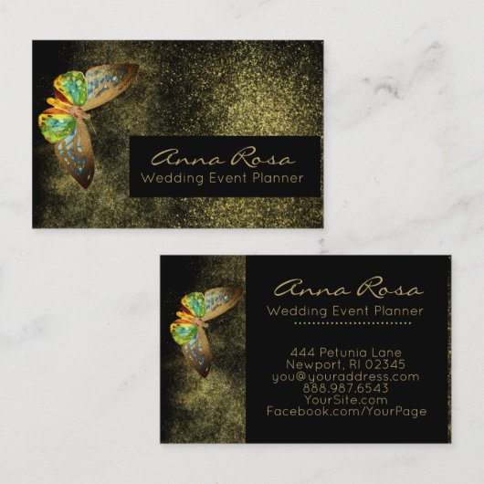 *~* Goldener Glitzer Gilded Butterfly Visitenkarte (Vorne/Hinten)