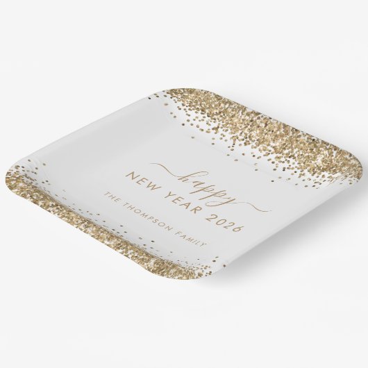 Goldener Glitzer - Glück im neuen Jahr 2026 Pappteller (Gewinkelt)