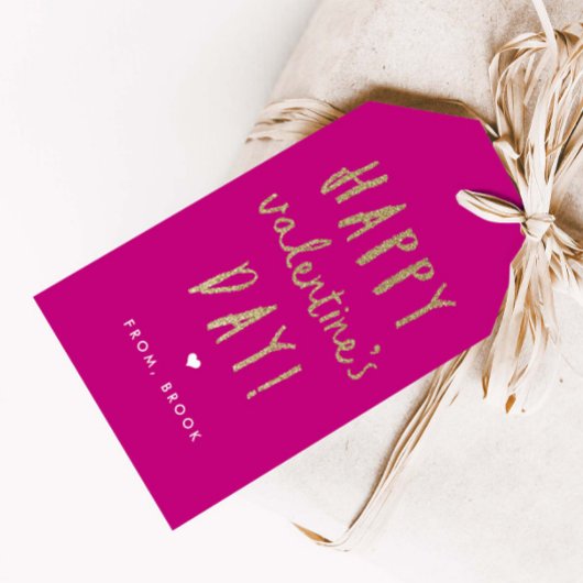 Goldener Glitzer Glücklicher Valentinstag Geschenkanhänger