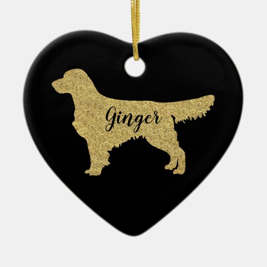 Goldener Glitzer Golden Retriever Weihnachtsschmuc Keramik Ornament (Vorne)