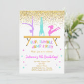 Goldener Glitzer Gymnastik Kindergeburtstag Einlad Einladung (Stehend Vorderseite)