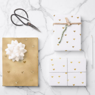 Goldener Glitzer - Herz Geschenkpapier Set