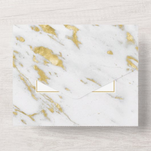 Goldener Glitzer Hochzeitsempfang aus weißem Marmo All In One Einladung (Rückseite)
