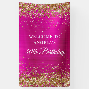 Goldener Glitzer Hot Pink Foil 40. Geburtstag V Banner
