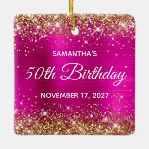 Goldener Glitzer Hot Pink Foil 50. Geburtstag Keramikornament