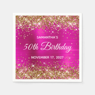 Goldener Glitzer Hot Pink Foil 50. Geburtstag Serviette