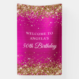 Goldener Glitzer Hot Pink Foil 50. Geburtstag V Banner