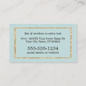 Goldener Glitzer Hummingbird Aquamarin Visitenkarte (Rückseite)