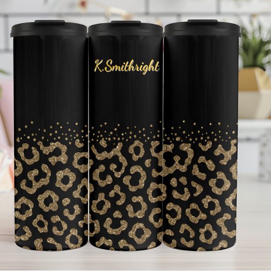 Goldener Glitzer Leopard Druckgrenze Thermosbecher
