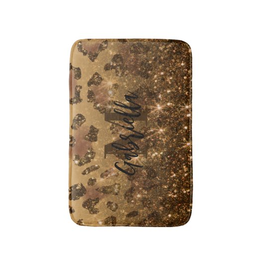 Goldener Glitzer Leopard Print Badematte (Vorderseite Vertikal)